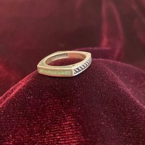 VINTAGE AVA YETTER Art Deco Jade Four-Sided Sterling Silver Ring Size 5.5